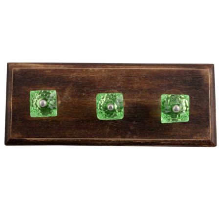 Green Glass Square Cut Wooden Hooks